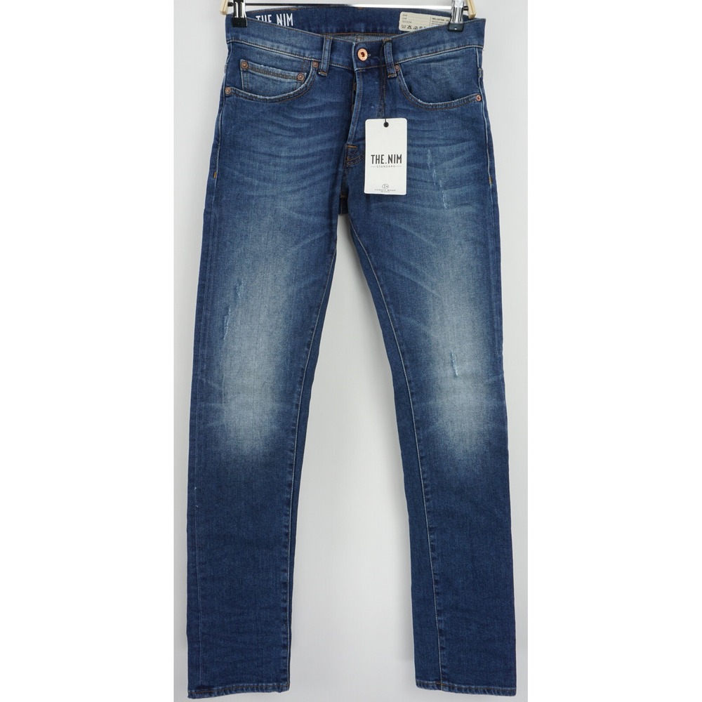 New The Nim Dylan Men's 29 x 32 Slim Medium Blue Distressed Denim Mid Rise Jeans